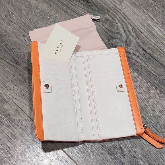 NWOT Orange Pebbled Leather Radley Snap Fold Wallet - Picture 5 of 6